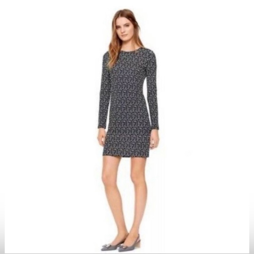 Tory Burch Matte Jersey Geo Honeycomb Dress Navy Blue & White Print Size S/P.